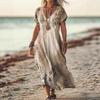 Floral Ocean Elegant Dress Ladies Short Sleeve Dress Summer New V-Neck