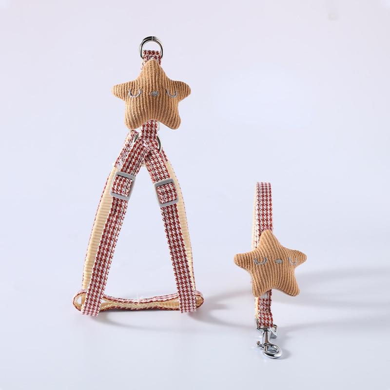 Dog Leash and Collar Set Cute Starfish Puppy Kitten Harness Striped Cotton Halter 4 Color for Little Dogs Leads Cat