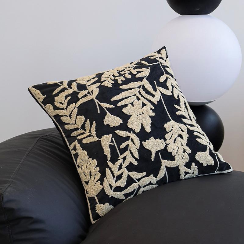 

Light Luxury Pillow, Cushion, Back Pillow, Velvet Towel, Embroidered High-end Floral Pillowcase, Home Soft Decoration 45x45cm [Pillowcase only]