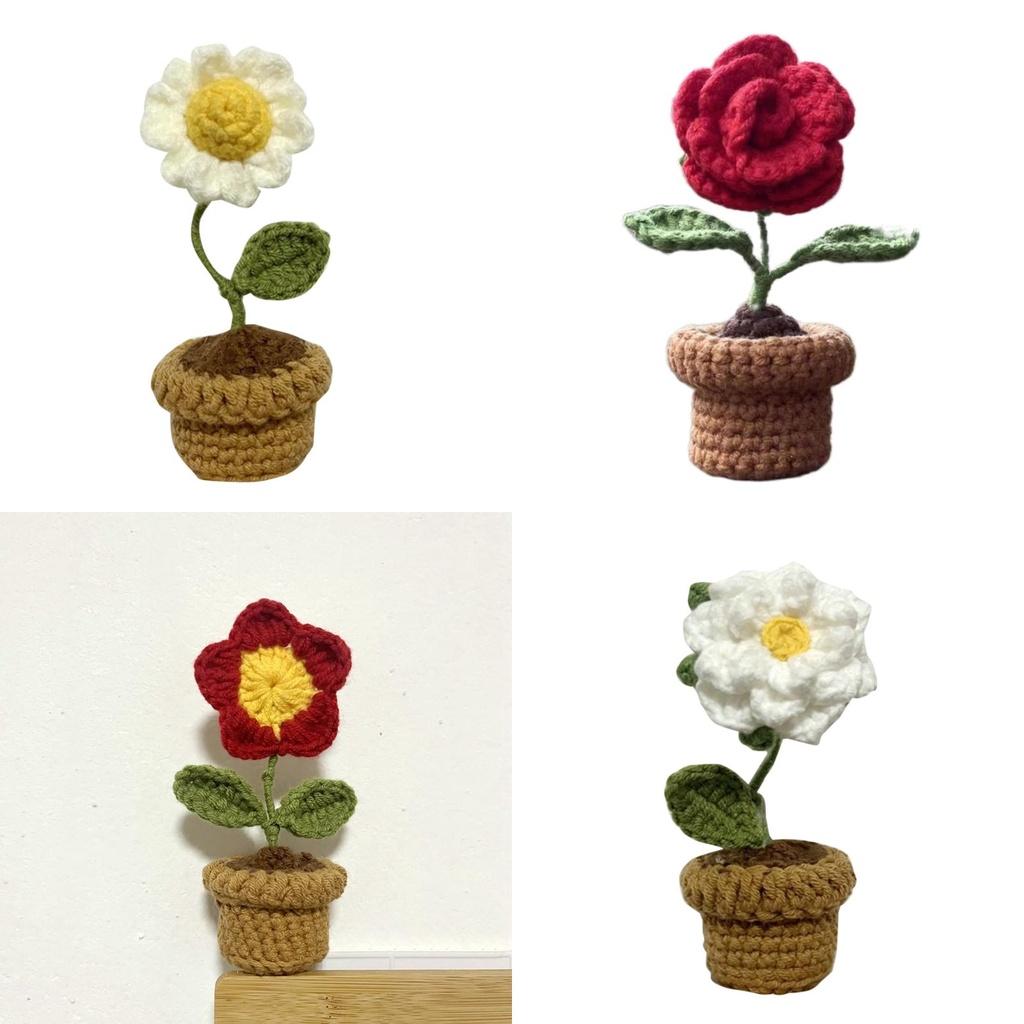 Handmade Potted Plant Artificial Knitting Flower Decoration Diy