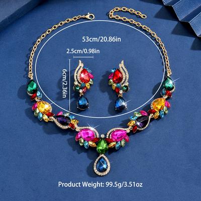 Vintage Palace Feng Shui Drip Color Diamond Jewelry Set Necklace Earrings Women's Banquet Party Dress Accessories