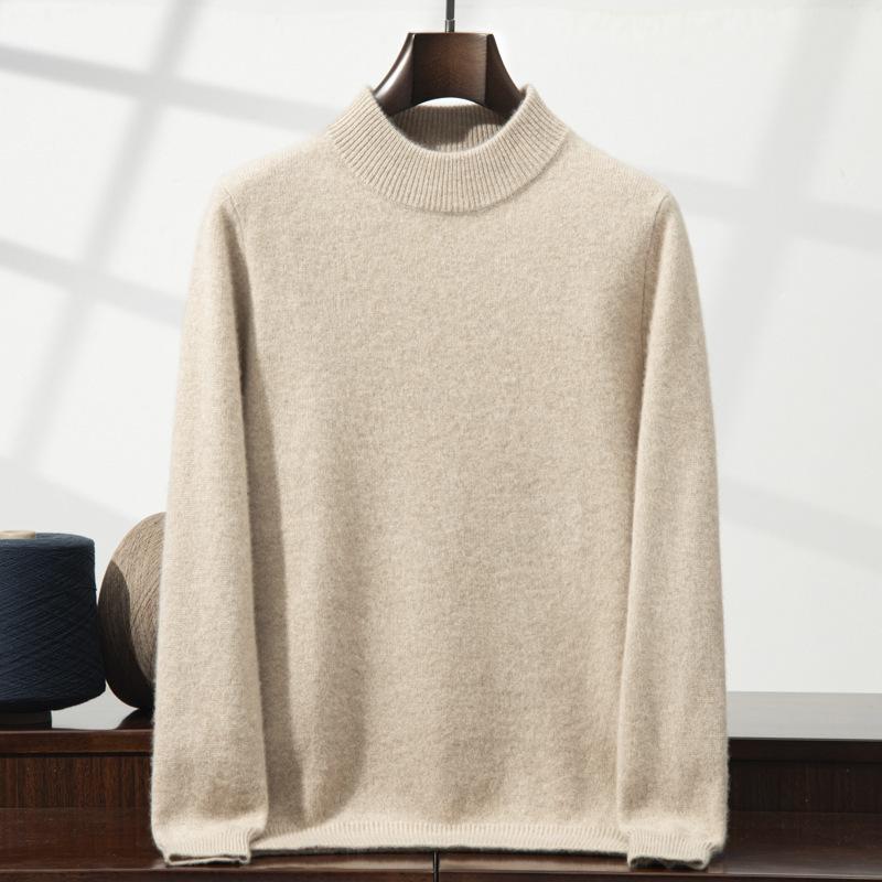 New double-strand thickened round neck cashmere sweater solid color inner sweater bottoming knitted sweater men