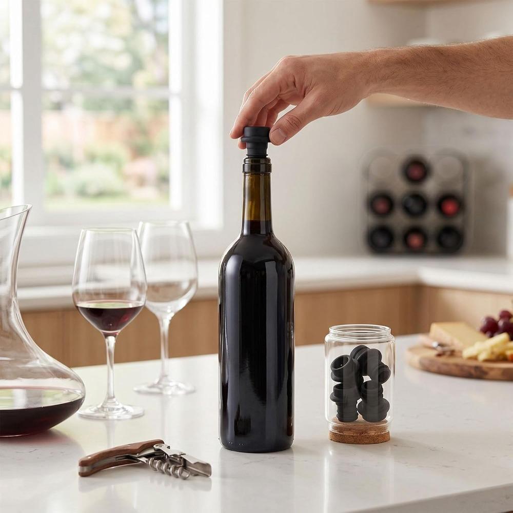 8pcs Vacuum Seal Silicone Wine Stoppers Black Freshness Preservation Stoppers  Bottle Sealing