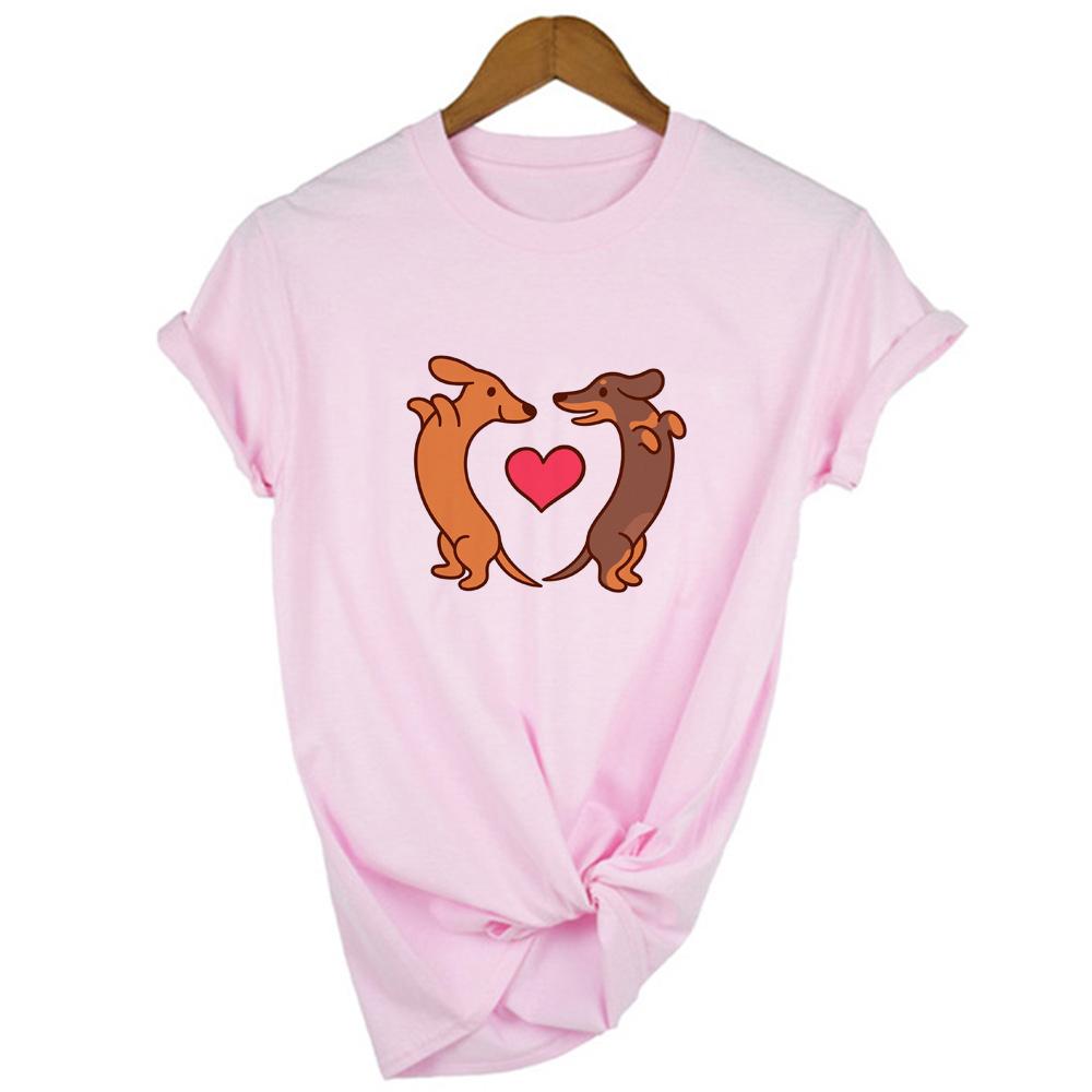 I Love Dachshunds Women Short Sleeve Graphic T Shirt Summer Harajuku Kawaii Dog Print Clothing T