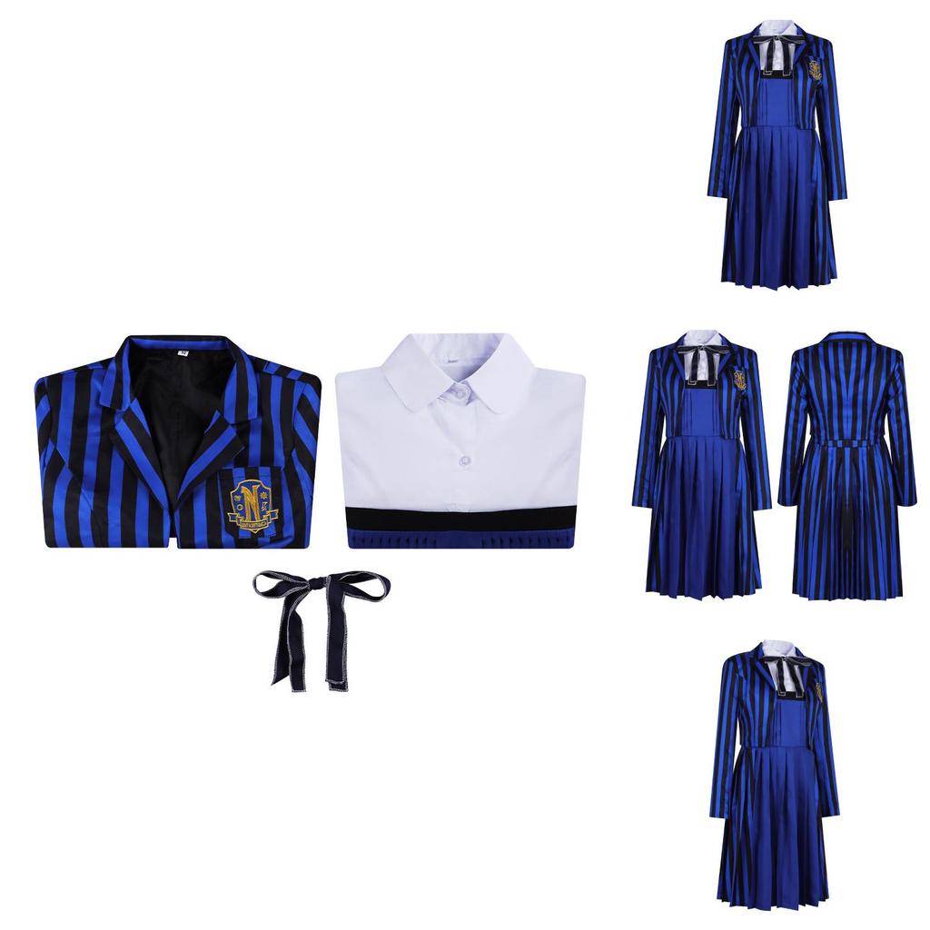 Adams Family Wednesday Student Uniform Cosplay Costume For Girls Halloween Role Play