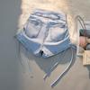 Dámské letní džínové šortky s vysokým pasem a šněrováním - Slim Fit, Obepínající hýždě, Trendy, Elastické Super Krátké Hot Pants