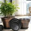 Moderne Tuindecoratie Potten Retro Bloempot met Schotel, Bronskleurige Afwerking Planten Drainagegaten, Pot Schotels voor Huis Ademend Verdikt Plastic
