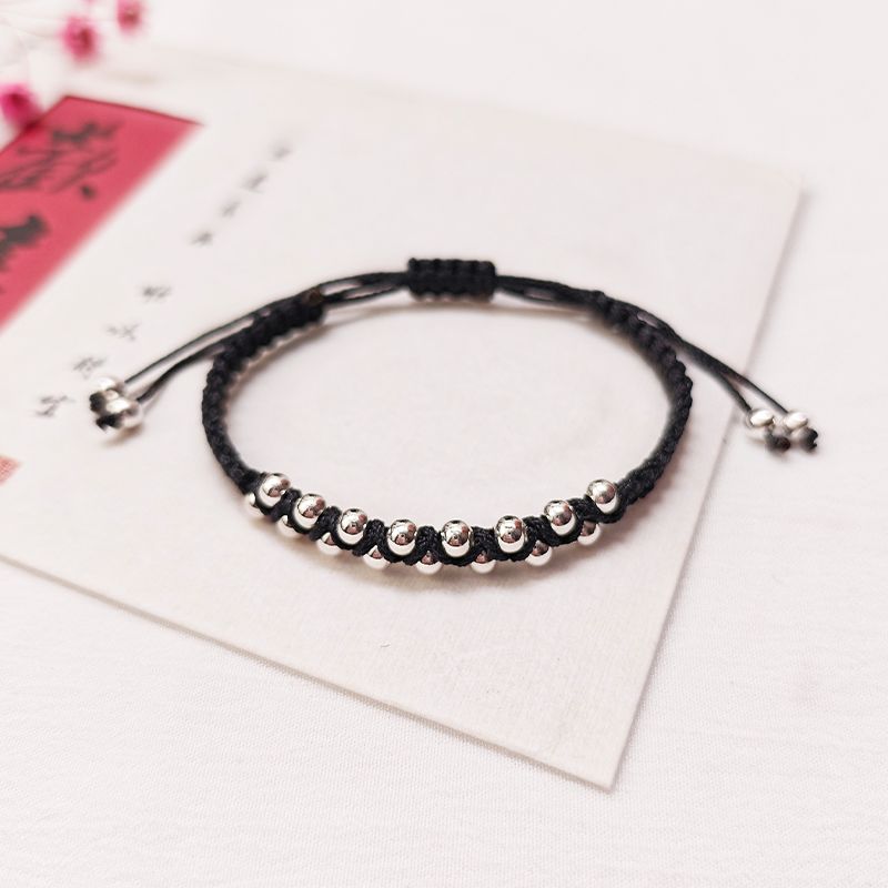 

Серебро 925 пробы Этот год животного Красная веревка Браслет для девочек Плетеный ручной ремешок Ножной браслет Легче всего сочетать Мужские аксессуары Подарок для пары Black rope S925 silver beads