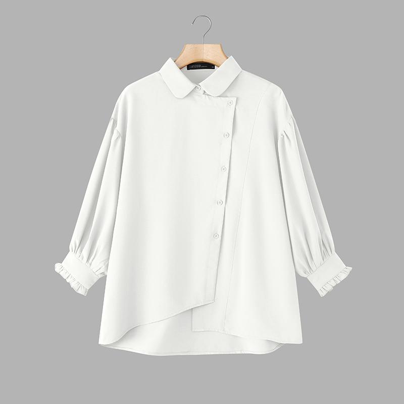 

ZANZEA Женская блузка с отложным воротником, свободного кроя, с длинным рукавом, однотонная XL белый