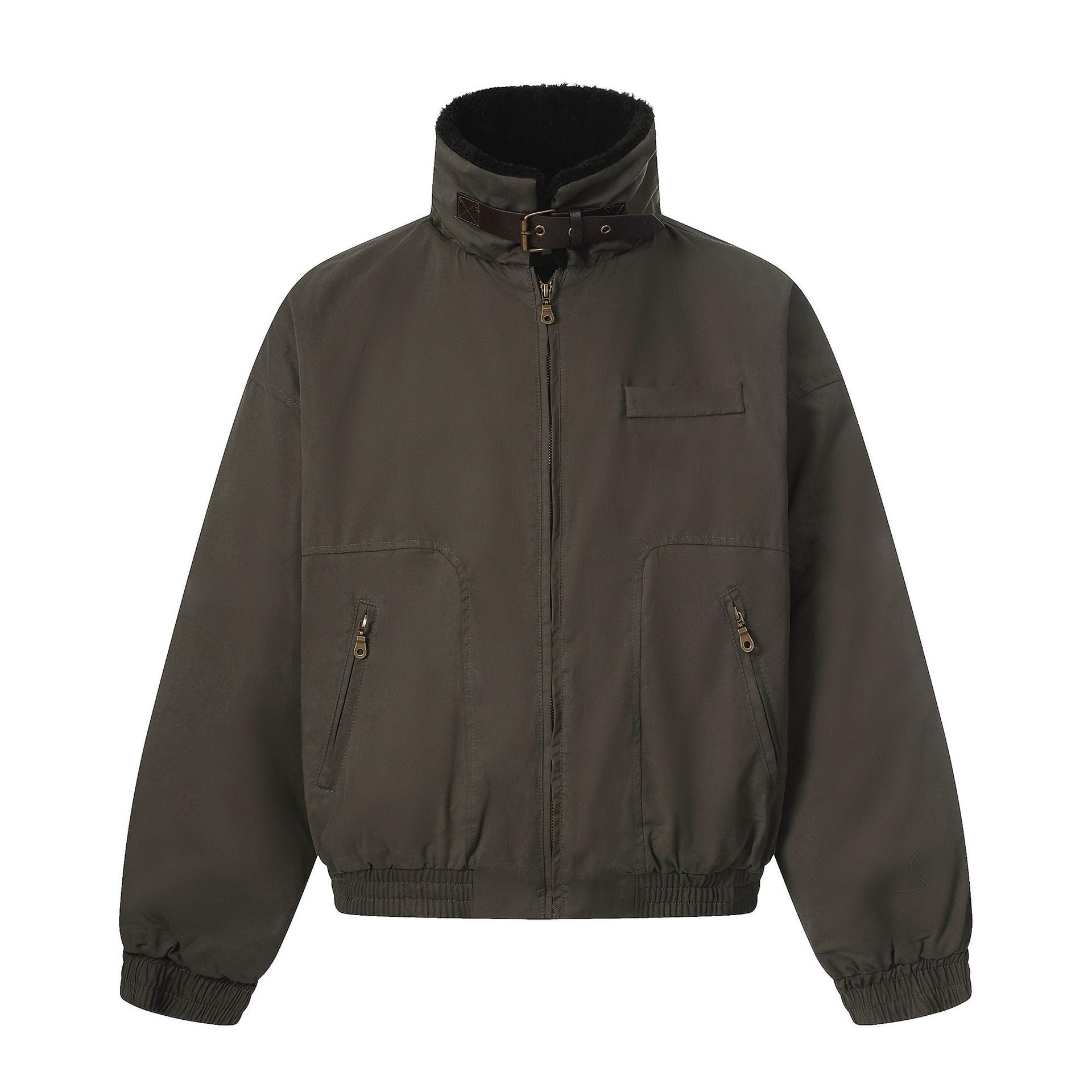 

2025 Winter Retro Lambswool Lapel Cotton Jacket: Warm, Clean Fit, Short and Wide Large армія зелений колір