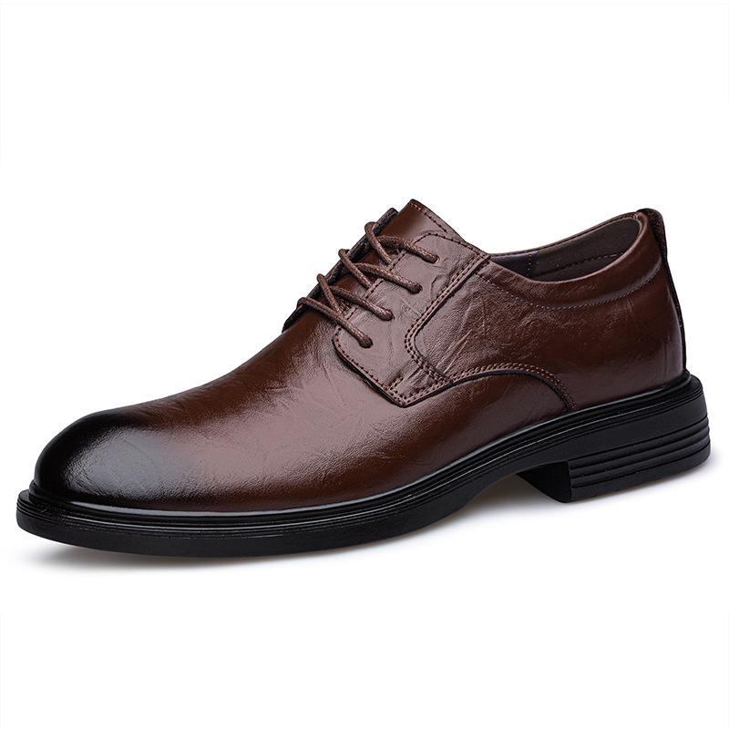 Men's Breathable Leather Formal Shoes - Spring/Summer Casual Cowhide Shoes with Warm Cotton.