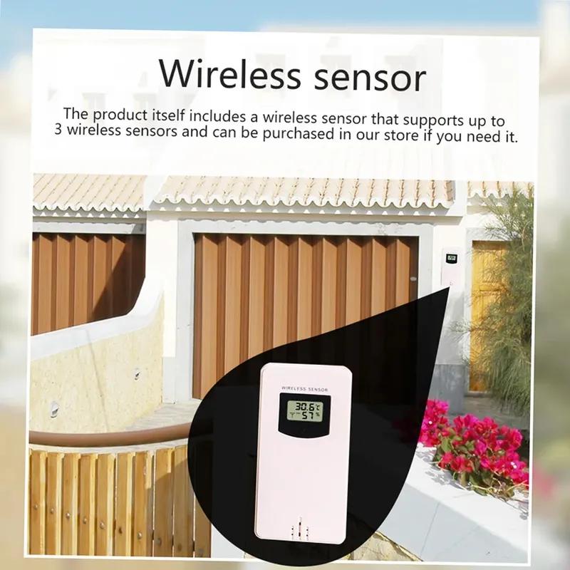 Stazione Meteorologica Smart WiFi Temperatura Umidità Interna Esterna Pressione Atmosferica Velocità del Vento Display Controllo APP Orologio Multifunzione
