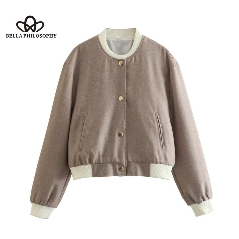 

Байкерская куртка-авиатор с вертикальным воротником и двойным карманом, контрастное пальто, женский топ L светло-коричневого