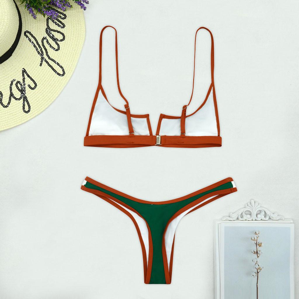 Outdoor-Frauen-Patchwork-Push-Up-Bandeau-Strand-Bikini-Set, zweiteilige Badeanzüge
