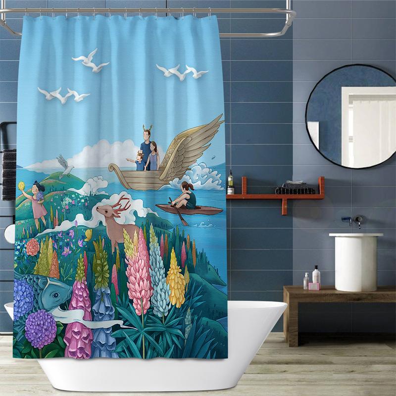 Bathroom Thickened Waterproof Curtain Mildew Proof Shower Curtain Shower Partition Curtain Shower Curtain Bathroom Curtain Free Perforation