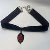 Gothic Geometric Oval Glass Crystal Vampire Bat Pattern Pendant Black Velvet Necklace for Women Halloween Party Jewelry Gifts
