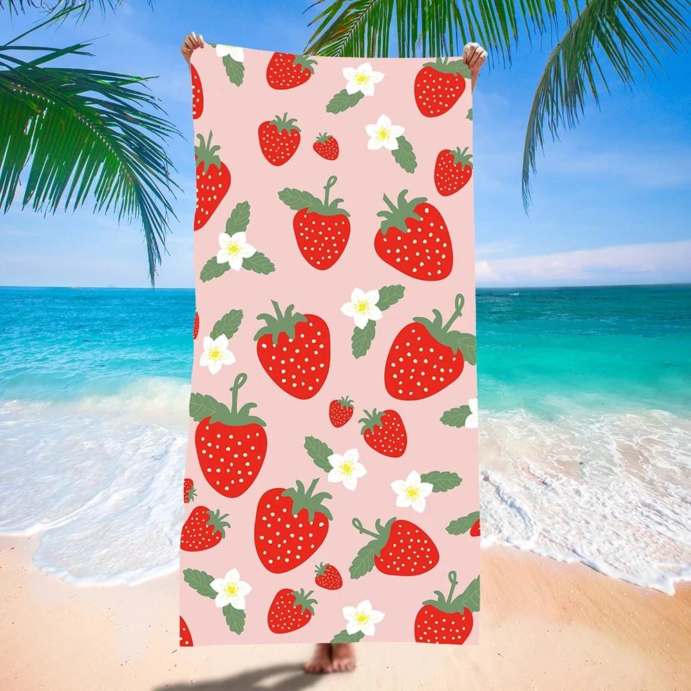 Serviette de Plage Microfibre Fraises Serviette de Bain Absorbante Fruits Légère Séchage Rapide Serviette de Piscine Parfaite pour Hommes et Femmes