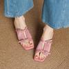 Fashion NEW Summer Women Slippers Square Toe Chunky Heel Shoes Sheep Suede Leather Shoes for Women Belt Buckle Sandals Modern Slippers