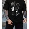 European Sizes Men's  Punk Gothic T-Shirt - Beavis & Butt-Head Sketch Design, Black Casual Short Sleeve Round Neck Tee,