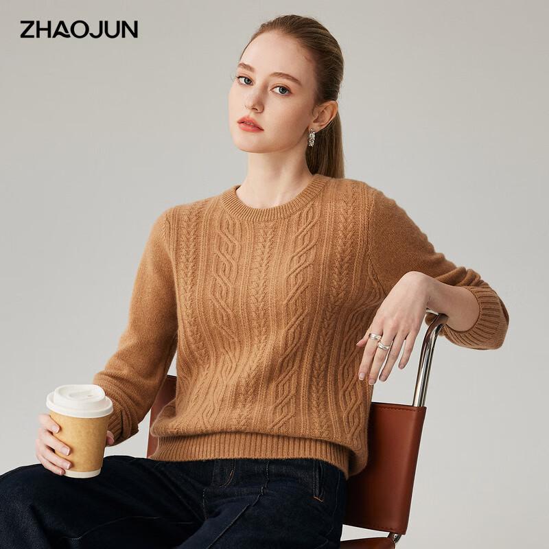 

Женский свитер Zhaojun крупной вязки «косы» из 100% кашемира с круглым вырезом XL