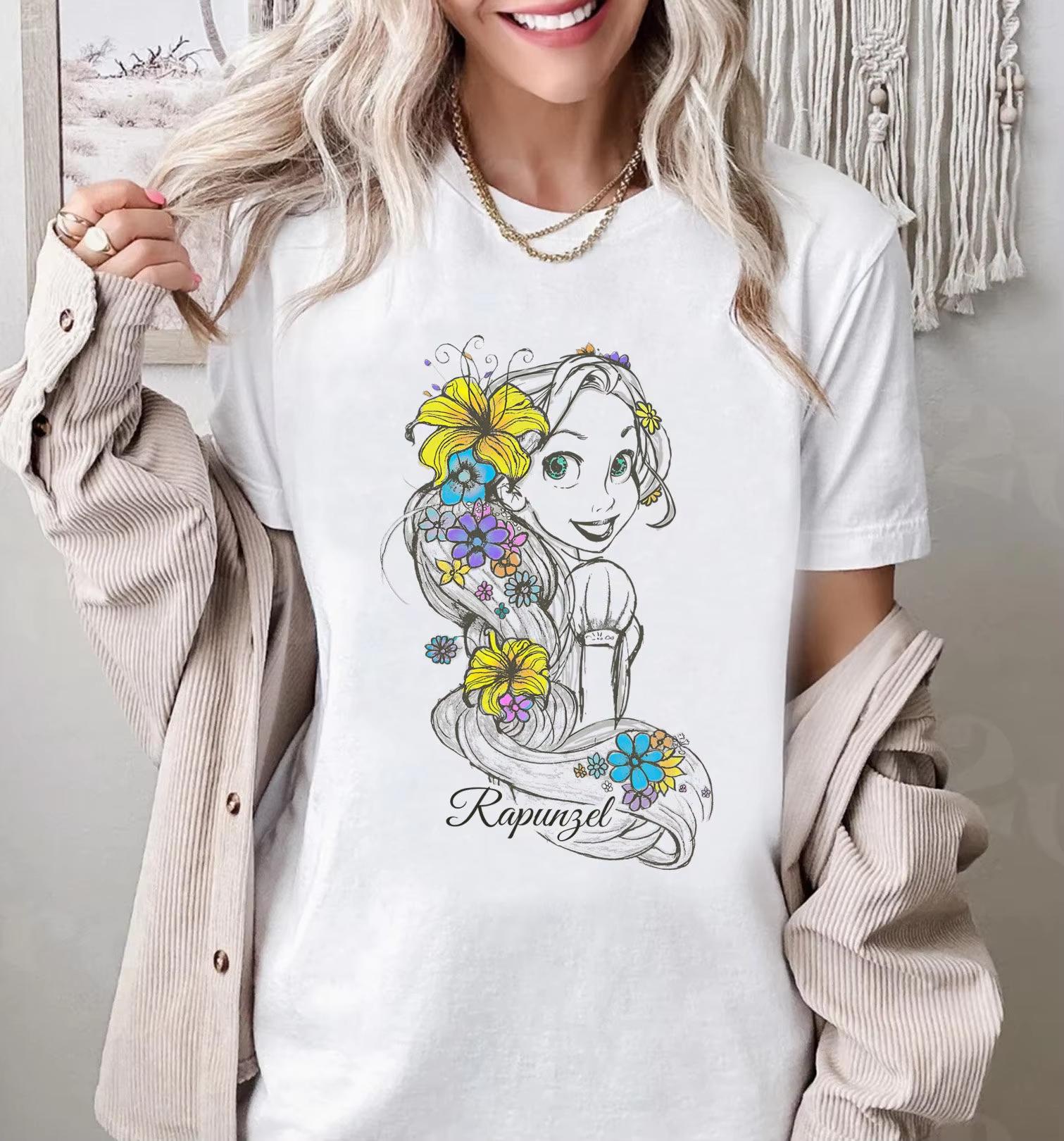 Rapunzel Princess Tangled Floral Sketch Portrait Shirt land Family Shirt Magic Kingdom WDW Epcot Theme Park S
