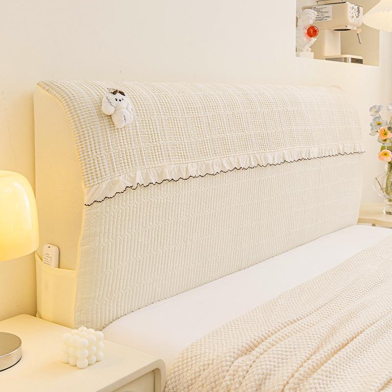 1PC INS Cream Style Full Coverage Headboard Cover Anti-cat Scratch Anti-pilling Dustproof Elastic Soft Bag for Home All Season