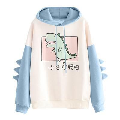 Damskie bluzy oversize modne łączone z nadrukiem dinozaura bluza topy casualowe z długim rękawem ubrania harajuku wiosna jesień odzież