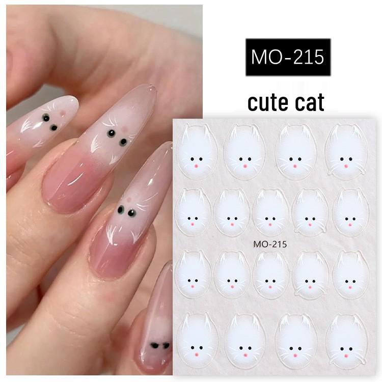 3D Embossed Cartoon Cat Nail Art Stickers - Cute, Colorful Kitten Designs