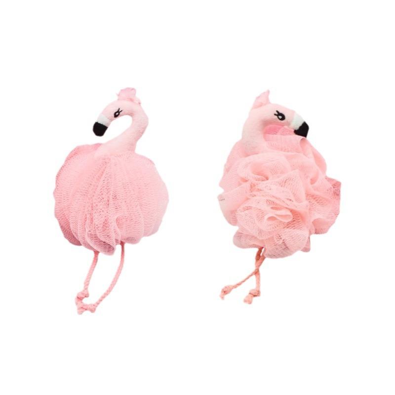 Pink Flamingos Soft Mesh Bath Flowers Girls Bath Brush Exfoliating Back Massage Scrubber Cleaning Balls Body Wash Foaming Net