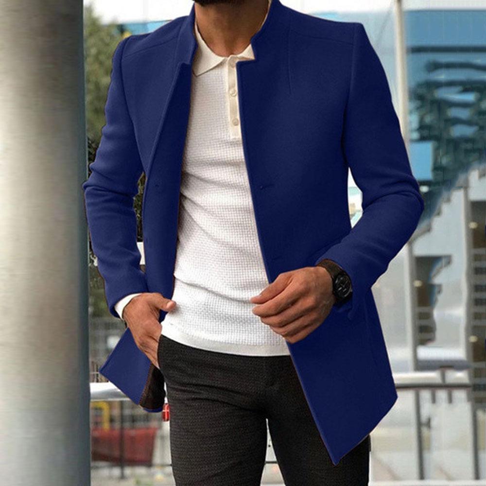 

Men s Solid Color Slim Wool Coat - Casual Autumn Youth Suit (Large Stock) L синий