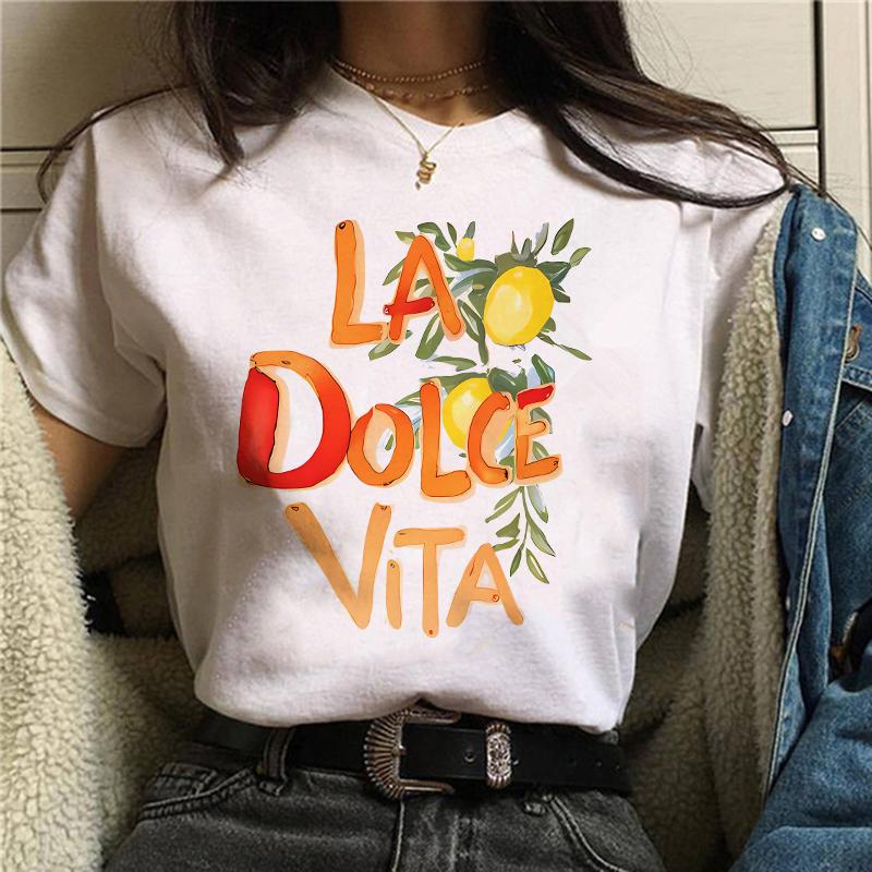 T Shirt La Dolce Vita Lemon Print Short Sleeve Clothing Women's T-Shirt Harajuku Graphic Clothing Women's Top Tee