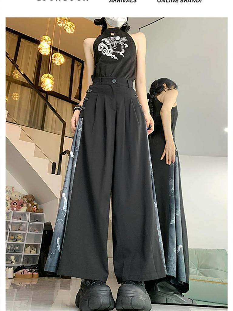 ZHONGJUE Hakama Gaucho Loose Long Street Japanese Wide Chinese Different Materials Japanese-style Pants, Pants, Fit, Pants, Culottes, Style,