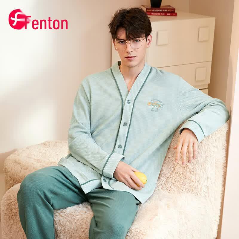 Fen Teng Men s V-Neck Waffle Knit Lounge Set XXL