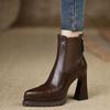 Retro Pointed-toe Platform High-heeled Booties for Women 2025 Autumn and Winter New Women's Not Tired Feet Block Heel Shoes