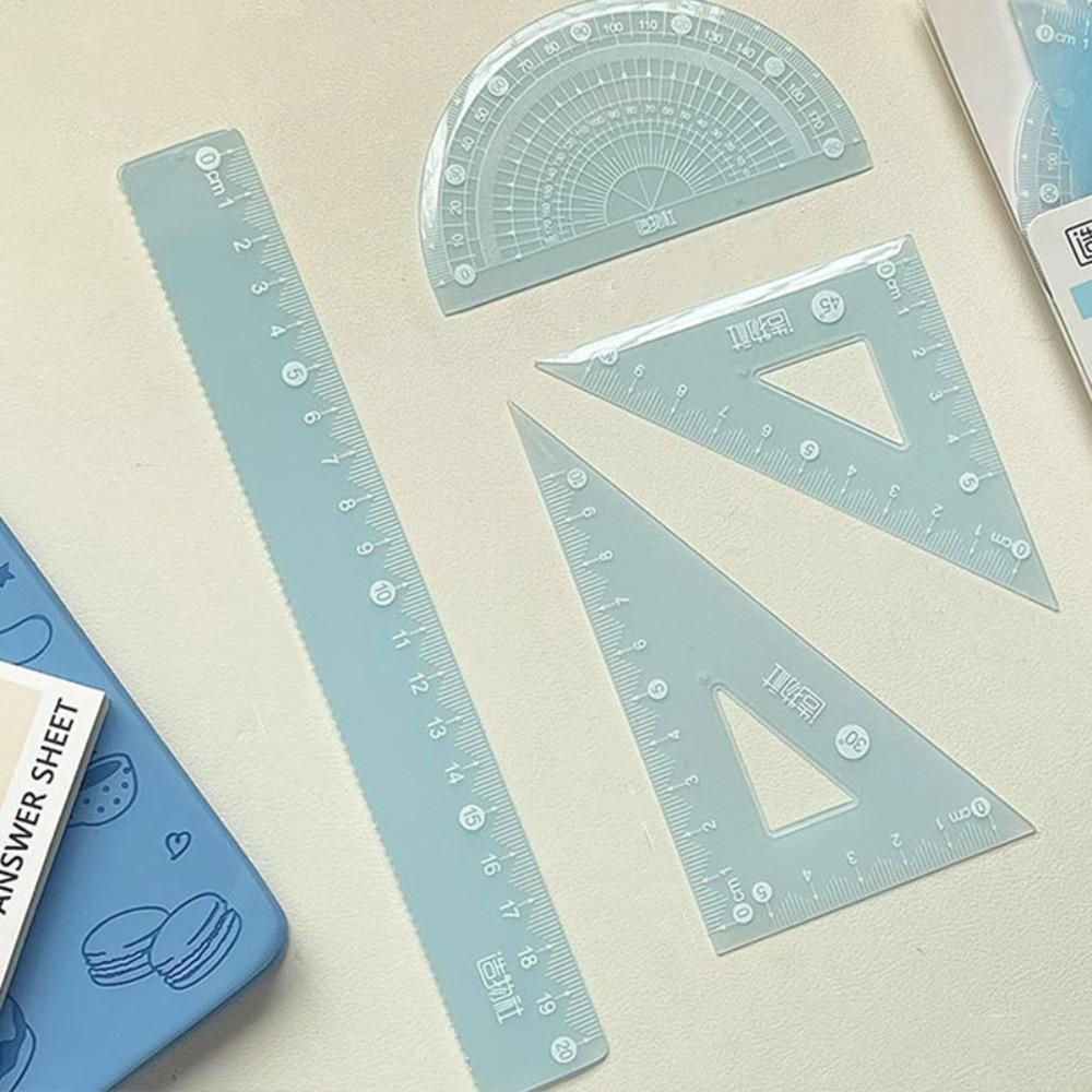 4PCS/Set Thickened Straight Ruler Transparent Set Square Multifunctional Jelly Ruler Set  Boys/Girls