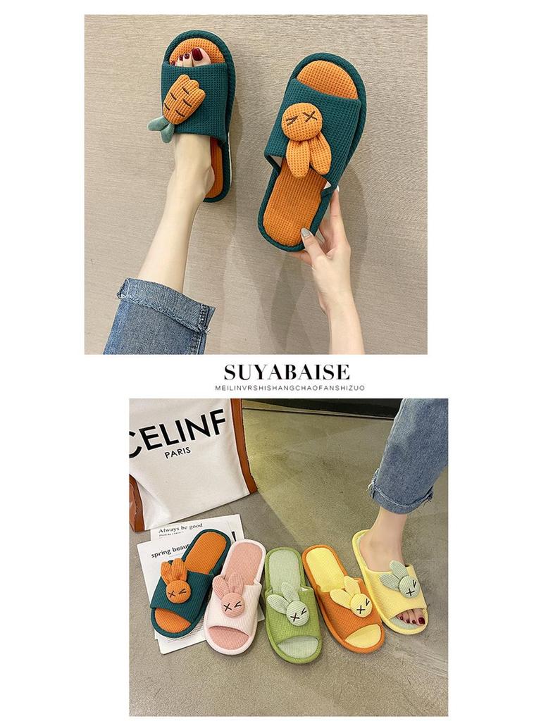 Cute Cotton Linen Slippers for Women - Silent Indoor Home Footwear for Spring and Autumn