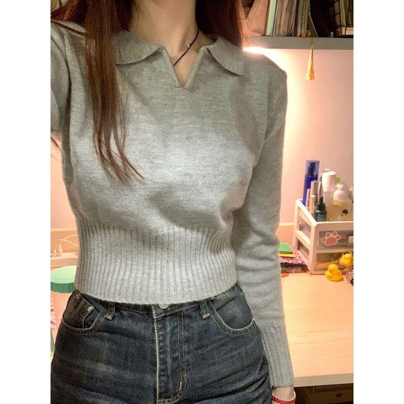 

Petite Slim Fit Knitted Polo Collar Sweater for Women - Long Sleeve, Ideal for Autumn/Winter S 40-48kg