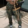 Dame Camo Print Cargobukser Høy Midje Vide Ben Baggy Streetwear Casual Kamuflasje Militærbukser med Lommer