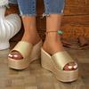 Korean version of wedge heel slippers women's 2025 new fashion muffin mop one-character high heel 9CM light women's shoes wedding dress mop