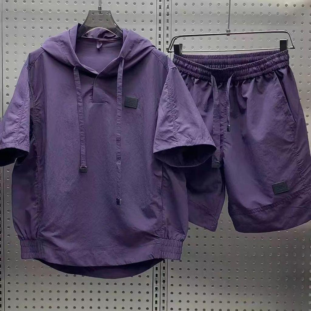 Summer Quick-Dry Hooded Shorts and Short Sleeve Two-Piece Set for Men - Casual Outdoor Sports