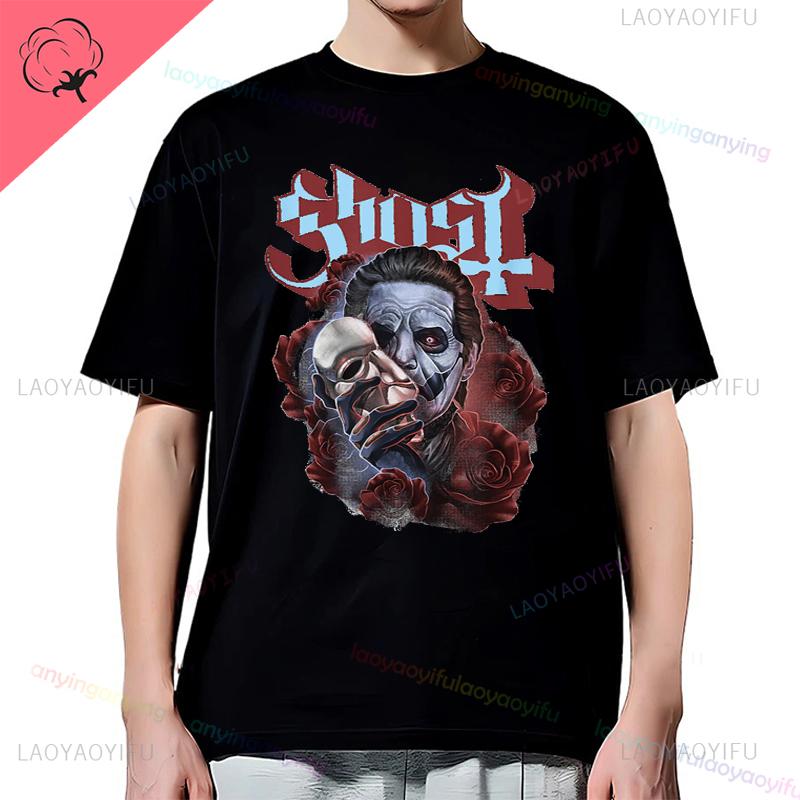 Y2K-Ghost-Band-T-shirt Mens Rock Band Graphic Pattern Cotton T-shirt Casual Vintage Horror Style Harajuku Short-sleev Women Top