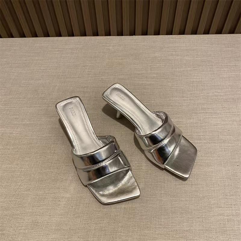 Summer New Brand Women Slipper High Wedge Heel Ladies Elegant Dress Slides Shoes Square Toe Slip on Slippers