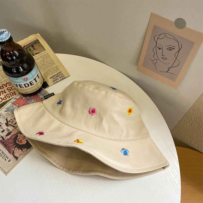 Colorful Flowers Embroidery Bucket Hats For Women Girls Summer Cotton Sunscreen Panama Sun Hat Foldable Outdoor Fisherman Caps