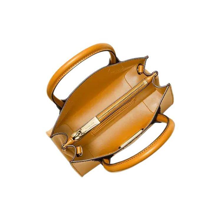 Michael Kors MK Mercer Lock Solid Color French Leather Accordion Handbag Women Handbags Lemon-Yellow 30S0GM9M6L-SUN