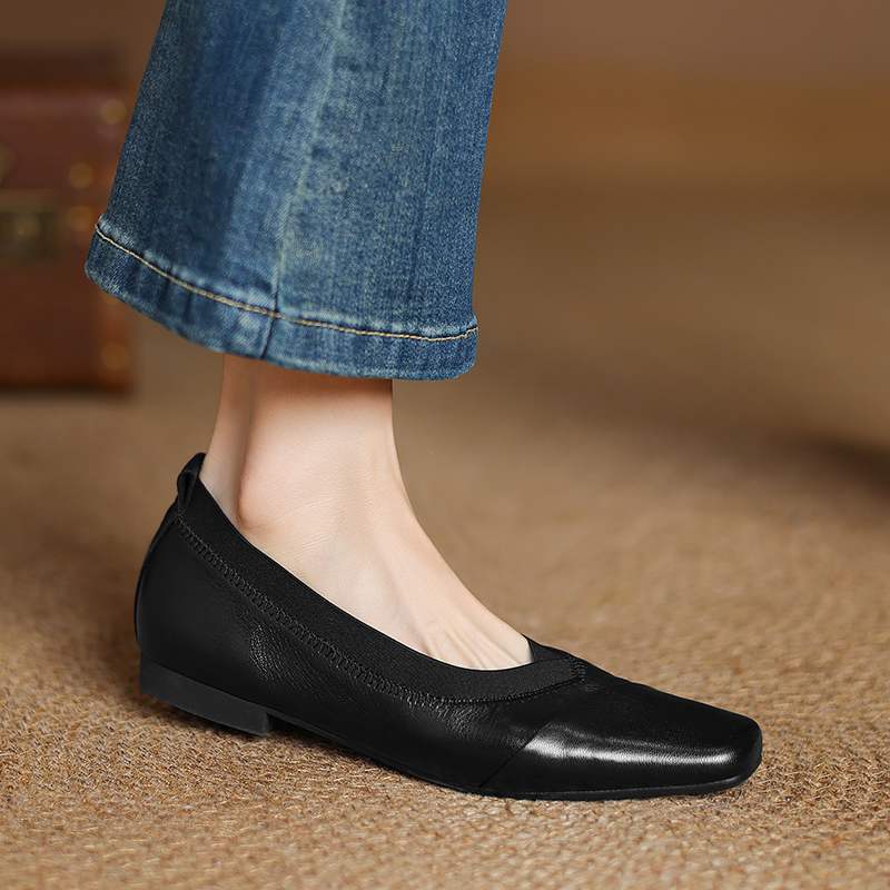 Krazing Pot Sheepskin Fashion Summer Spring Autumn Summer Women Square Toe Low Heels Comfortable Cozy Flats