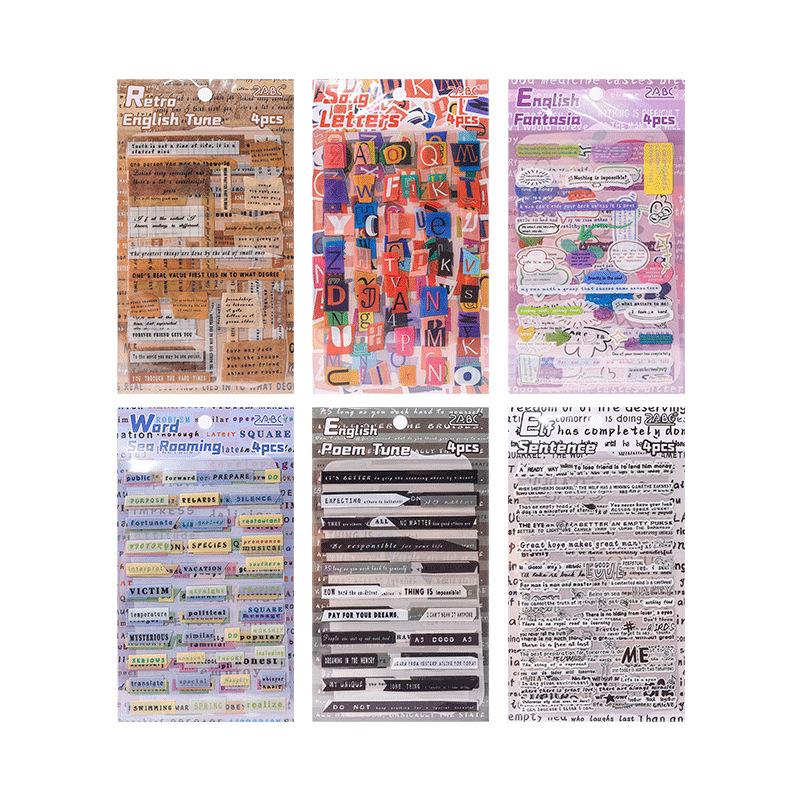 6 styles 4 sheets English short rhyme series vintage Decoration sticker Scrapbooking Material Diary Album Junk Journal Supplies