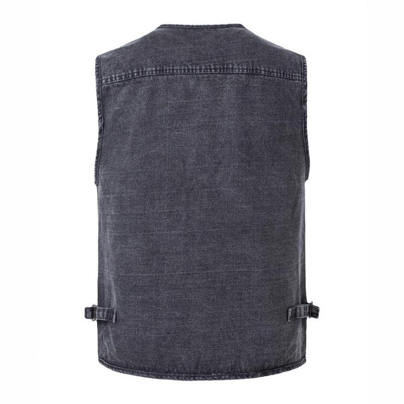 Spring and Autumn New Men's Denim Vest Multi-Pocket Work Clothes Versatile Casual Tops