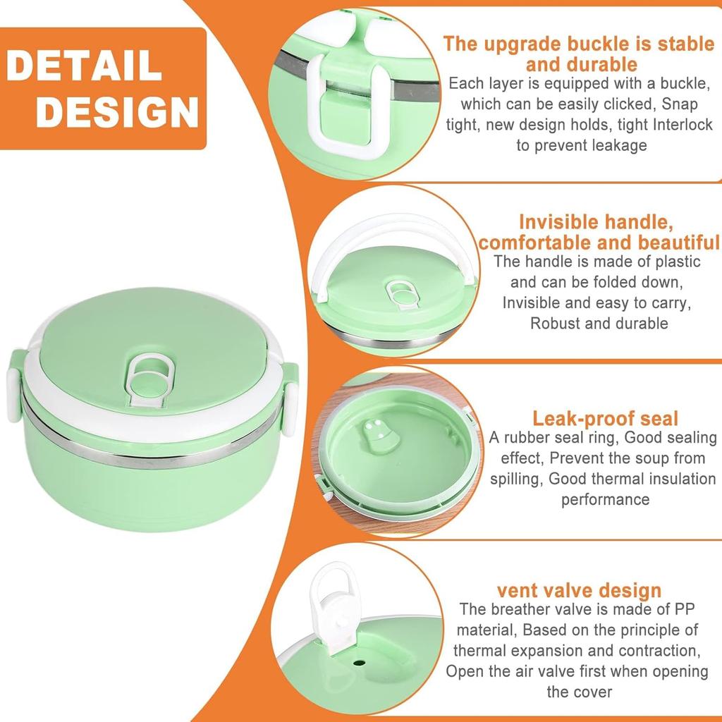 LIZEALUCKY Thermal Lunch Box - Stackable Insulated Hot Food Containers, 304 Stainless Steel