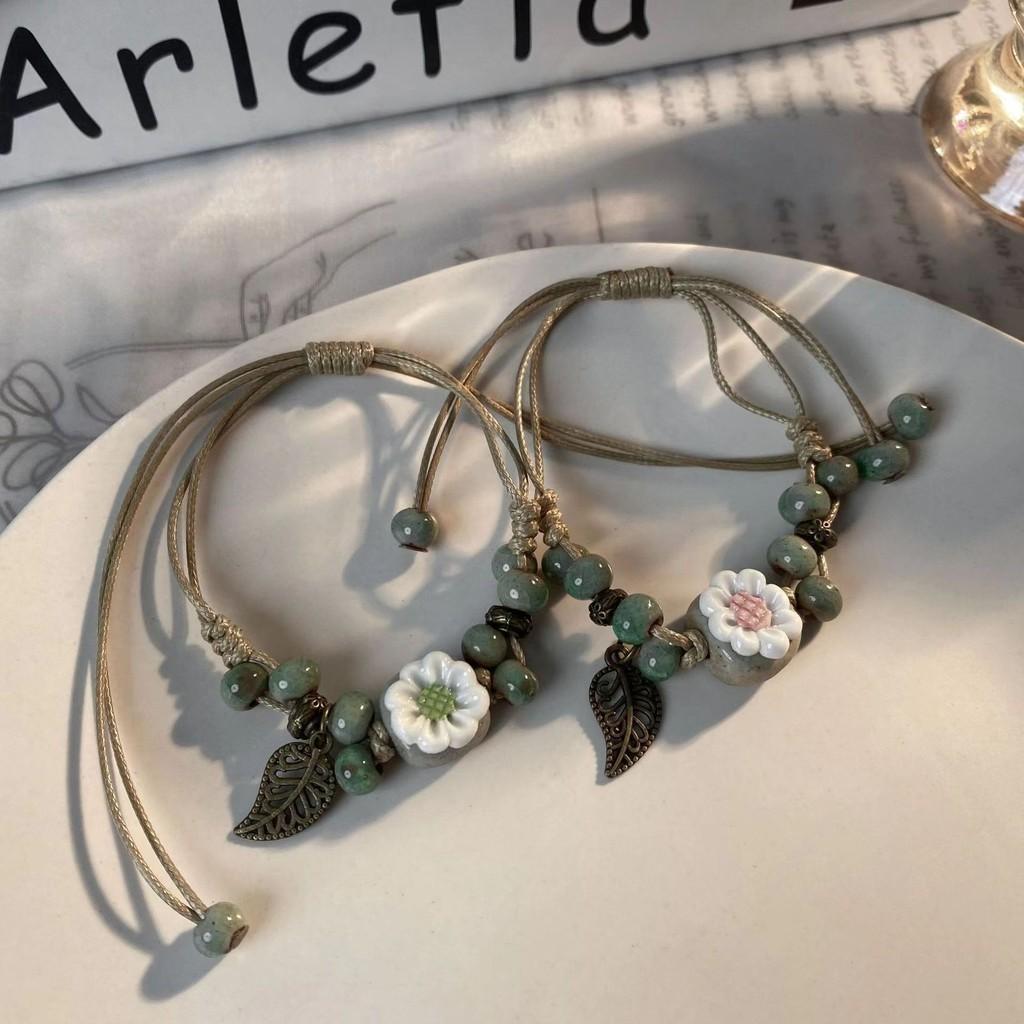 And Chic Ceramic Rope Floral Handcrafted Bracelet In Trendy Summer Aesthetic For Women