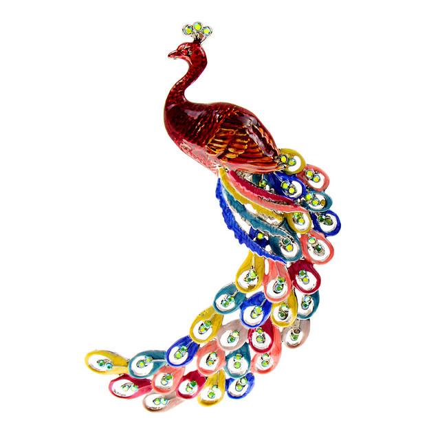 

Новые эмалированные большие броши в виде павлина для женщин, зимняя булавка для пальто, ювелирные изделия в виде животных, стразы, птица, 2 цвета в наличии